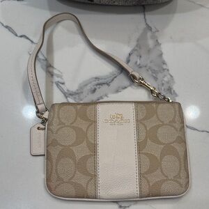 Coach Tan and Cream Signature Wristlet